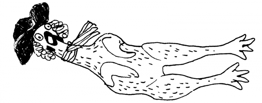 cartoon of Quaker rubber chicken
